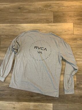 RVCA Light Gray Long Sleeve Logo Crew Tee